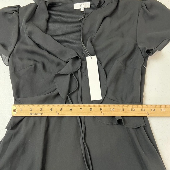 NSR Cheri Dress Size Small Black Short Sleeve Ruffle Trim Chiffon V Neck USA NWT - Picture 9 of 12